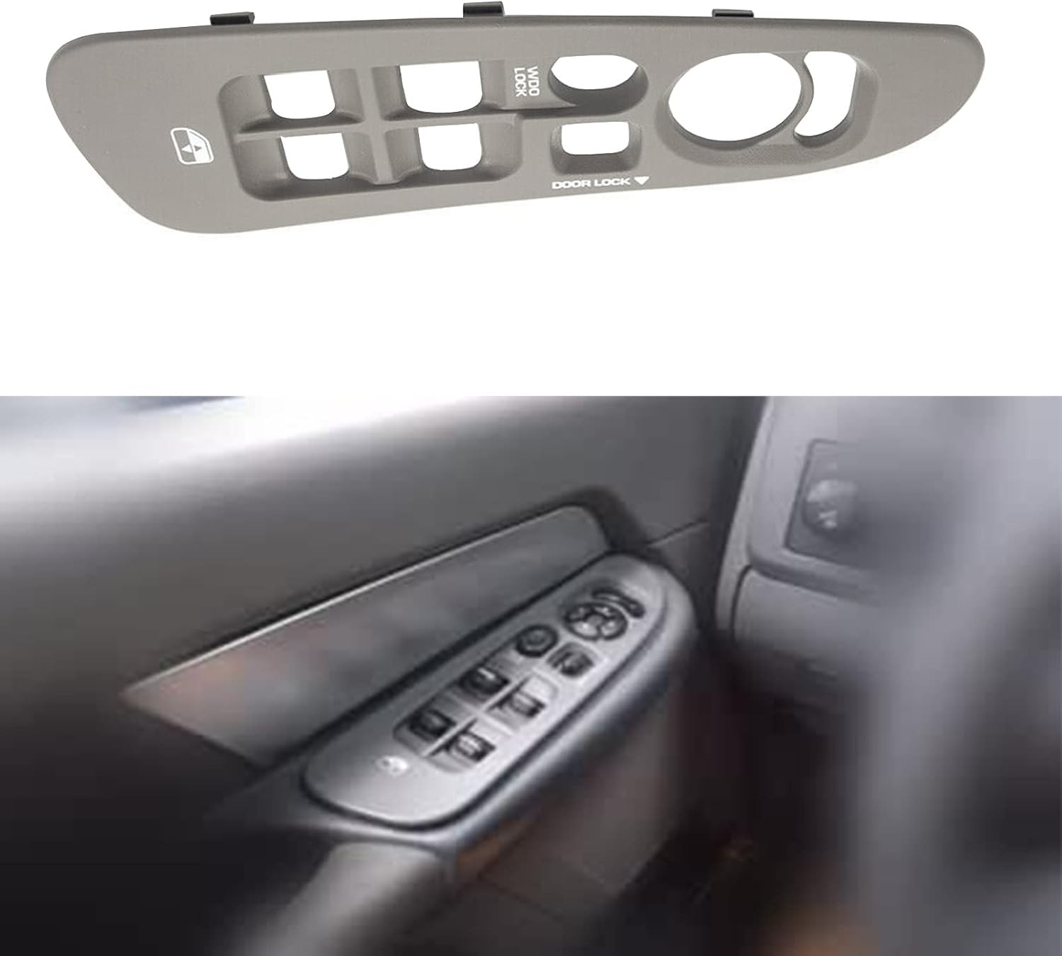 2Pcs New Window Switch Bezel,Driver & Passenger Side, Gray Switch Panel Set for 2002-2010 Dodge Ram 1500 2500 3500