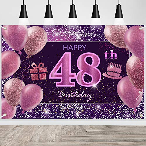 48th Birthday Decorations IMISI Happy Birthday Banner Pink Birthday Backdrop Decorations for a Party
