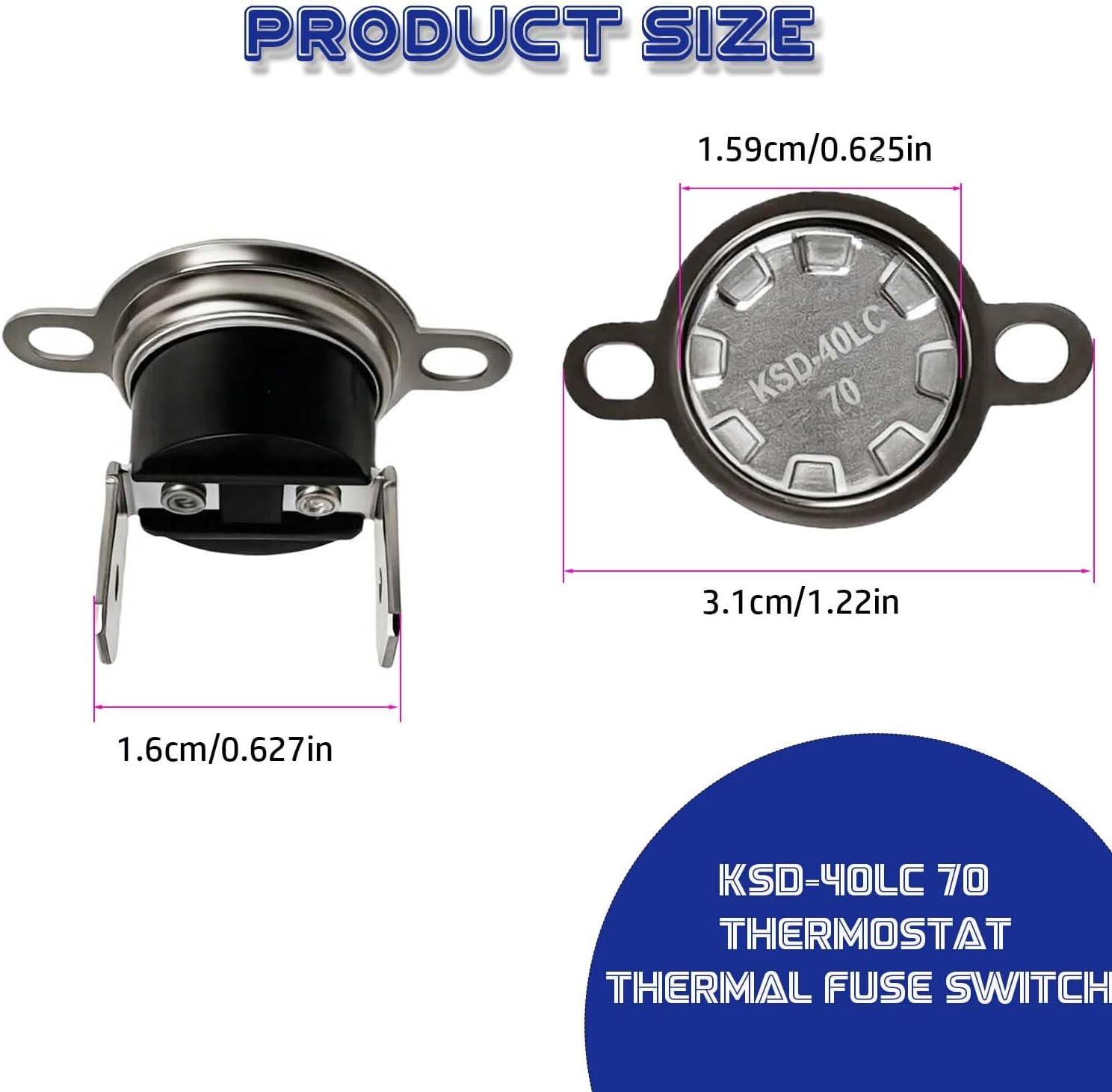 KSD-40LC Thermal Fuse Switch 70°C Normally Closed 2Pcs