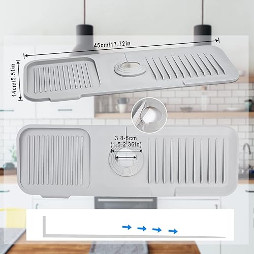 Miniatura 3 de Sink Splash Guard, Silicone Sink Faucet Mat Sink Accessories Faucet Absorbent Mat for Kitchen, Bathroom, Sink Sponge Holder (Grey)