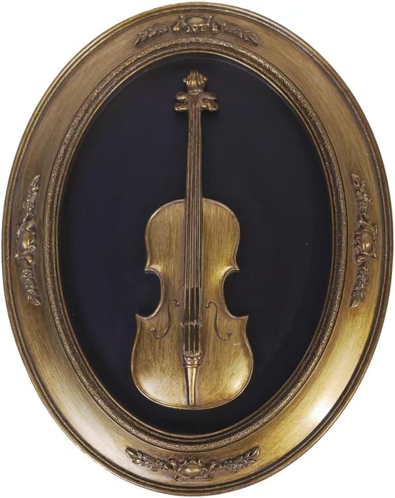S-MANTIS Vintage Wall Sculpture,Antique Pediment,Hallway Art,Hand Painted Instrument Decoration Accent Artworks for Indoor Kitchen Bedroom Living Room Office Outdoor Garden Patio Oval (Bronze Violin)