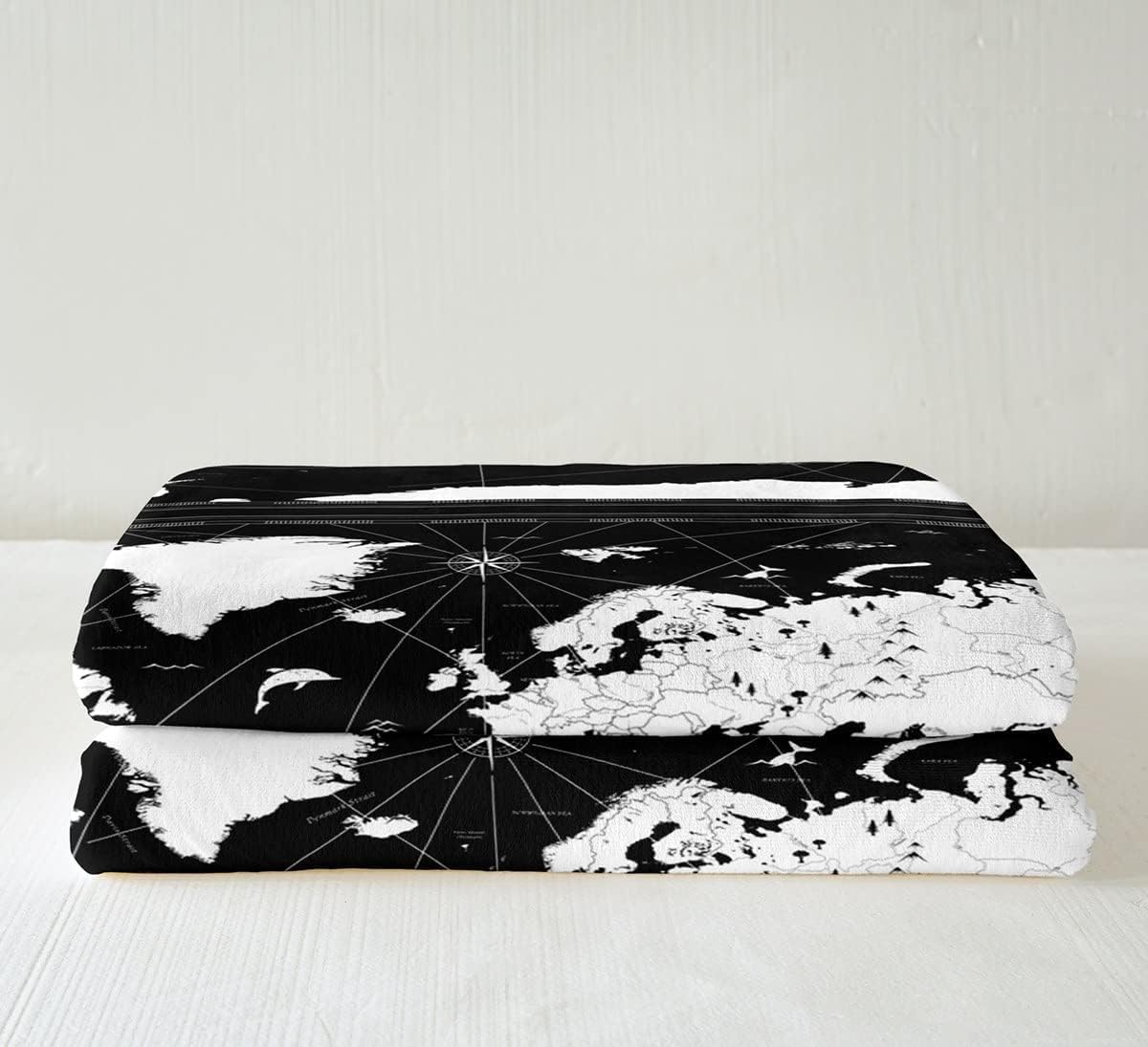 Erosebridal Nautical Theme Travel Blanket World Map Fleece Blanket Geography Earth Global Theme Blanket Twin Black White Throw Blanket for Sofa, Campus Sailboat Bedroom Decor for Boys Girls Men Women