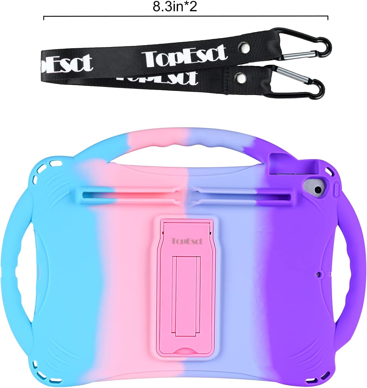 TopEsct Kids Case for iPad 10.2 inch - Shockproof Silicone Cover with Tempered Glass Screen Protector and Strap - Compatible with iPad 9th/8th/7th Gen (2021)" (Purple and Turquoise)