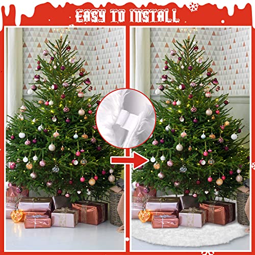 Christmas Tree Skirt 48 inches Faux Fur White Christmas Tree Skirt for Christmas Tree Decorations Winter Holiday Home Christmas Party Ornaments (White) - Thumbnail 4