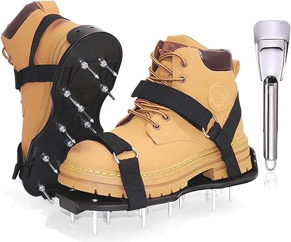 kaoer Lawn Aerator Shoes, Pre-Assembled Lawn Aerator Spiked Aerating Sandals with Adjustable Straps and Stainless Shovel, Heavy-Duty Spike Shoes for Men Women Aerating for Lawn, Yard, and Garden