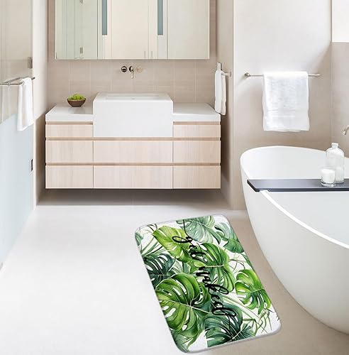 Miniatura 5 de Alfombra de baño con plantas tropicales verdes, Get Naked Palm Leaf Cute Quotes Watercolor Banana Leaves Monstera Summer Botanical Rainforest 3
