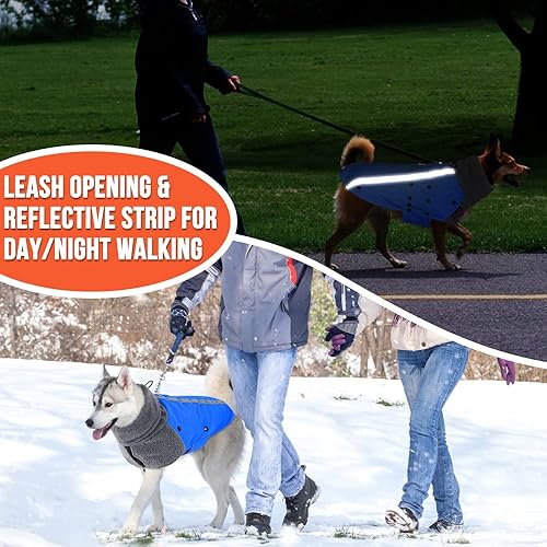 Miniatura 6 de SlowTon - Abrigo de invierno para perro, cálida chaqueta para perritos para exteriores con forro polar y bufanda de cuello de tortuga, chaleco para