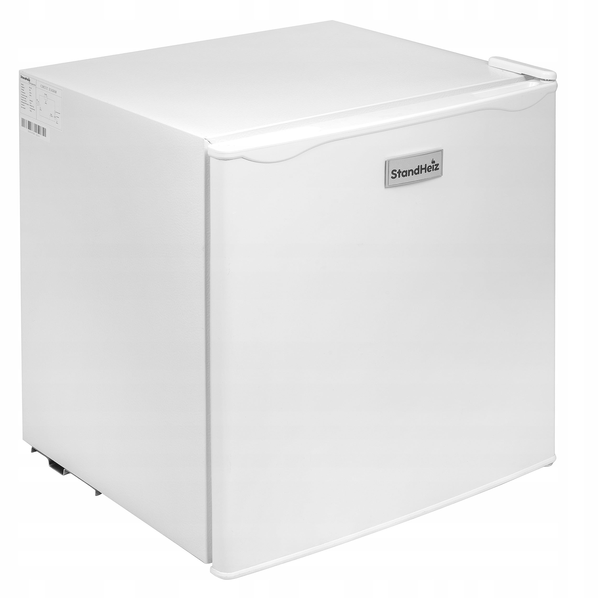 Lodówka Kompresorowa z Zamrażalnikiem 46L, Mini Lodówka Mała i Cicha 45dB, 230V, Przekładane Drzwi, Lodówka Hotelowa do Biura, Pokoju, na Camping i do Akademika, Biała, Kompaktowa