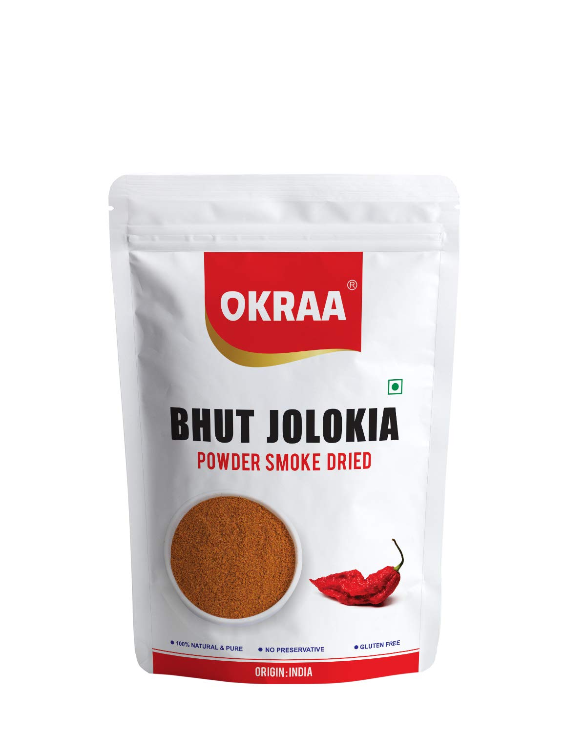 OKRAA Bhut Jolokia Chilli Powder - 100 GM (Smoke Dried) / Ghost Pepper