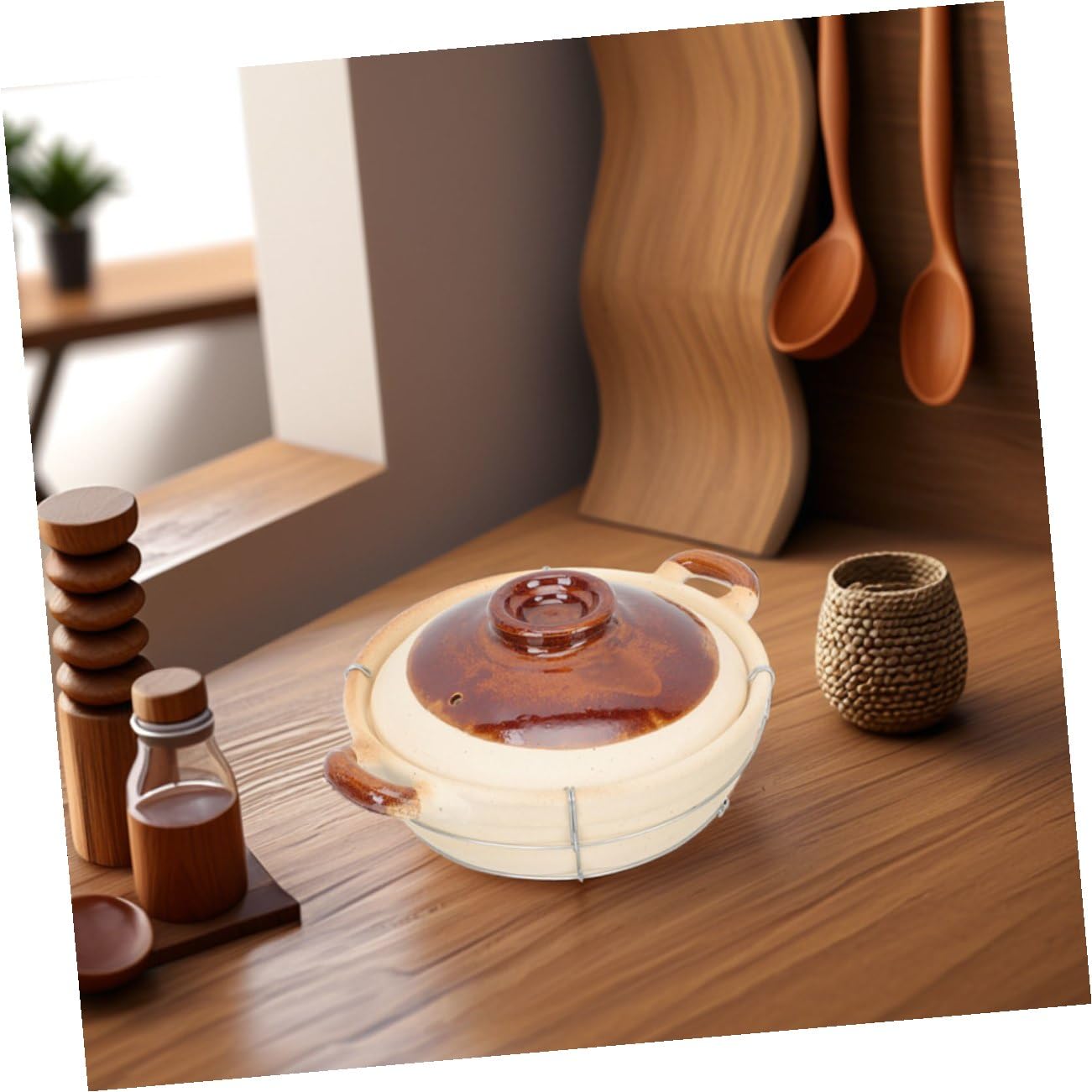 Juego de 2 Cazuelas de Barro para Horno con Tapa, Diseño Ergonómico y Mango Único, Ideales para Cocinar Guisos y Sopas en Casa