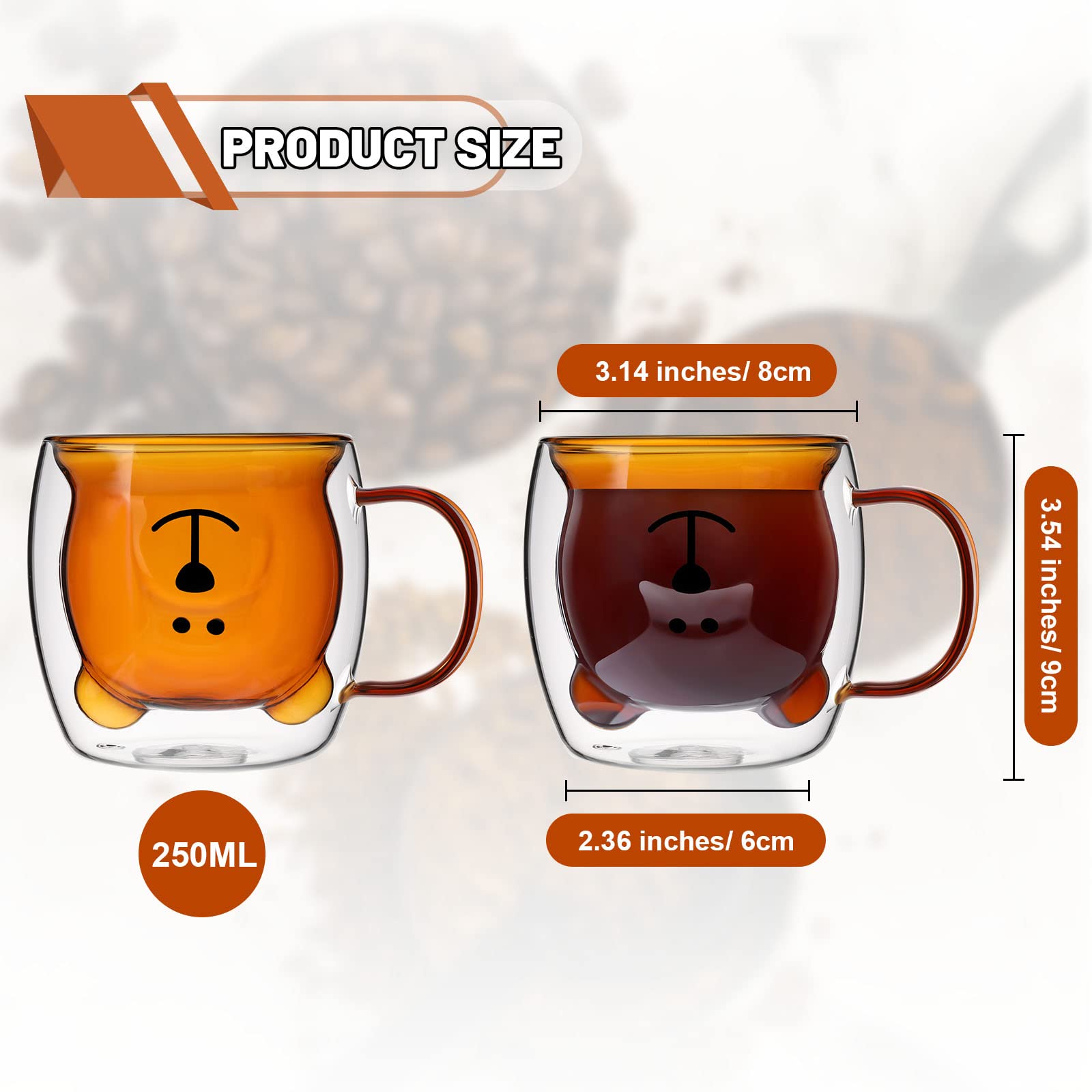 Patelai 3-Piece Bear Double Wall Insulated Glass Mugs - 250ml Capacity, Cute Espresso Cups, Gift Set - View #6