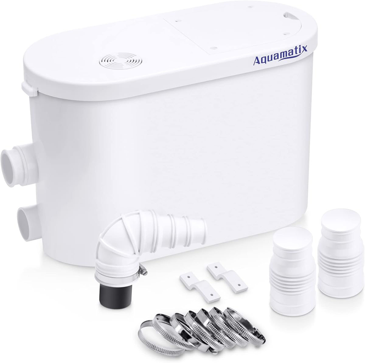 Aquamatix Silencio 2 Pompe de douche 400W Broyeur Sanitaire Pompe de Relevage 145L/min 2 entrées pour la douche et les éviers Distance de pompage verticale de 8 m avec filtre à charbon
