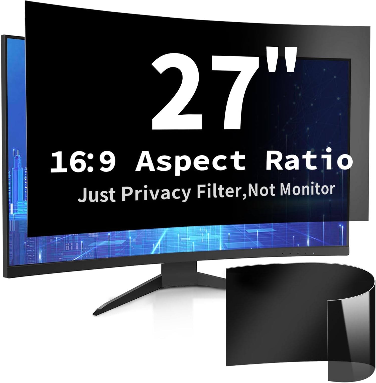 27 Inch Computer Privacy Screen Filter for 16:9 Widescreen Monitor, Anti Glare and Blue Light, PC Monitor Screen Privacy Shield,Anti Spy Screen Protector Film