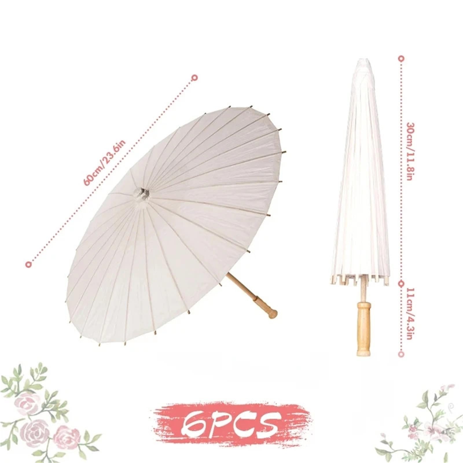 Paraguas Papel Novia Sombrillas de papel for bodas de 60/84 cm con mango de madera, color blanco, accesorios de fotografía rústicos for baby shower, fiestas y bodas.