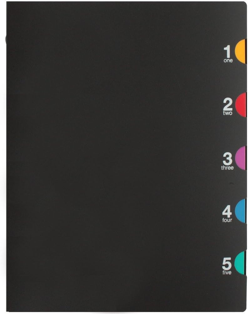 Maruman Five Chart 20‑Ring Binder with 5 Index Windows & Matching 5‑Tab Dividers, A5 Size, 5.83" x 8.27", Holds 70 Sheets, Laminated Tabs, Black, Made in Japan