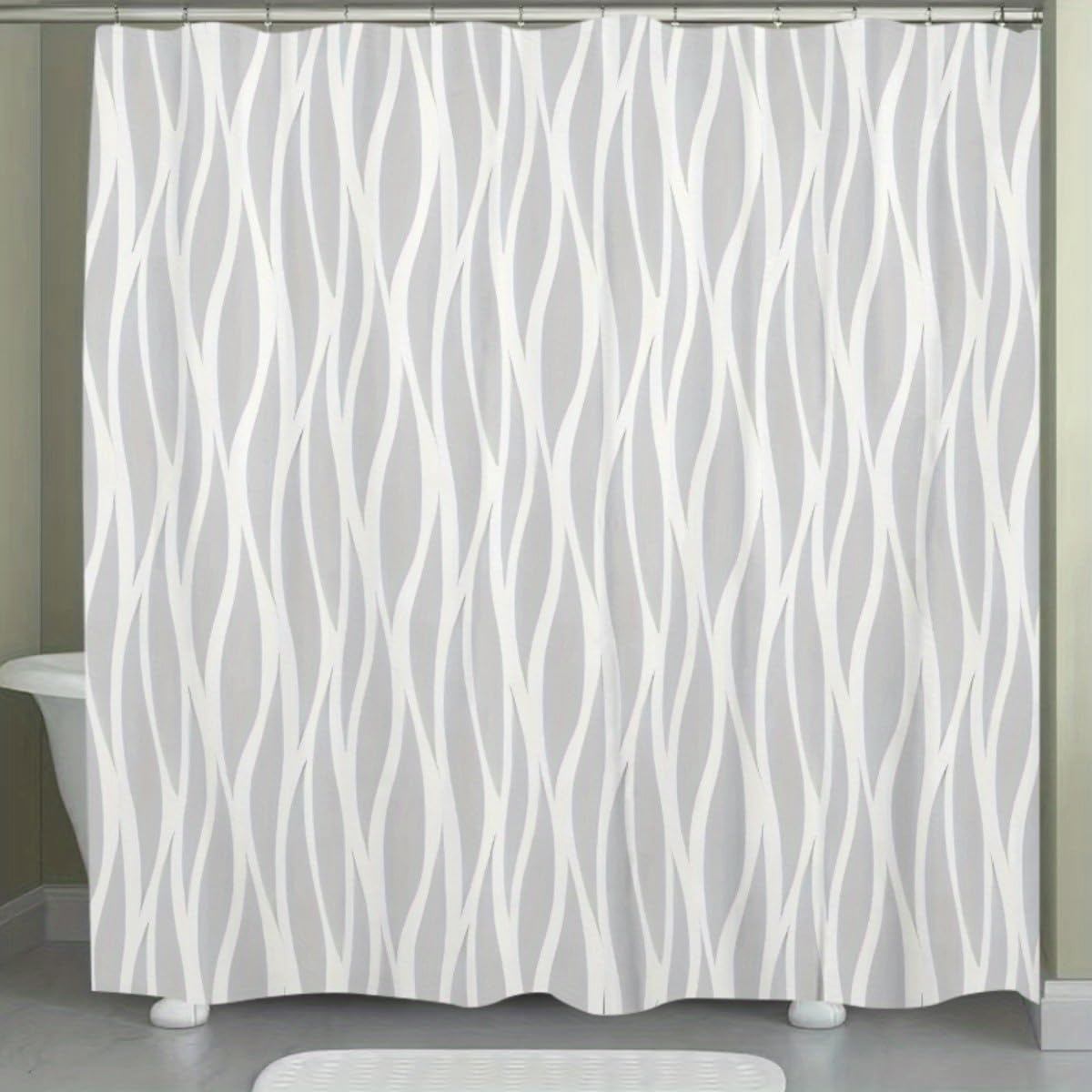 Grauer Polyester-Duschvorhang mit Wellenstruktur – Maschinenwaschbare Badezimmerdekoration mit Wellenmuster für Moderne Wohnungen 190x260cm(Breite x Höhe)