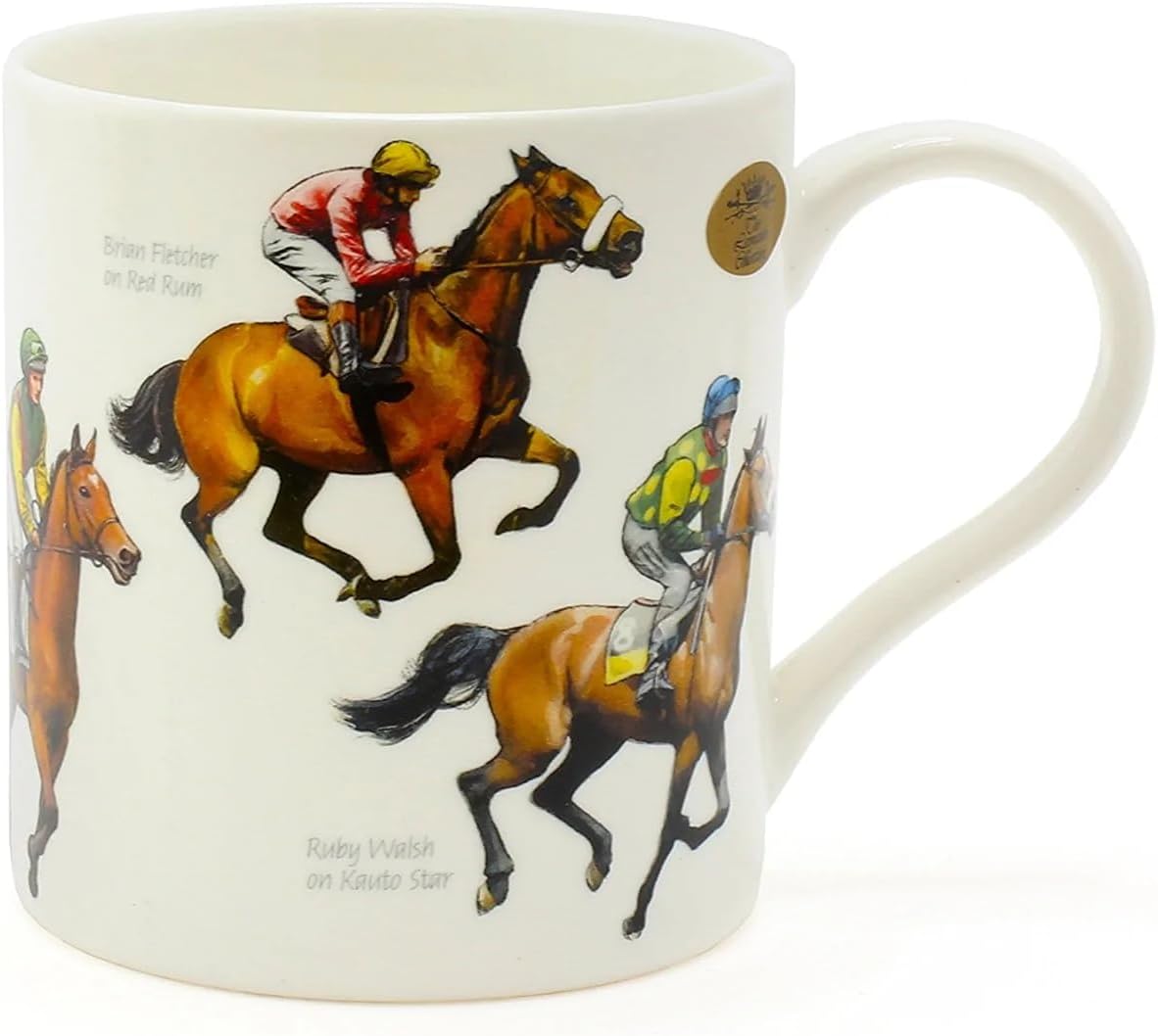 The Leonardo Collection Winning Post Fine China Windsor Mug,Horse Racing Design, Famous Horses & Jockeys Perfect Cup for Fans of Horse Racing, White