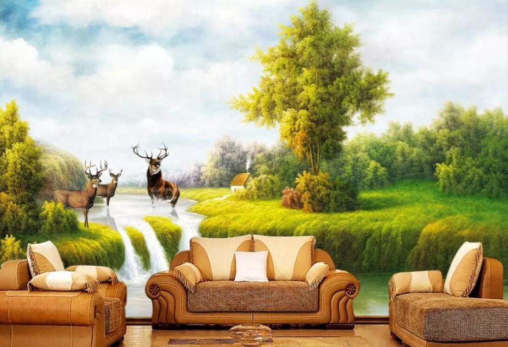 Peinture décorative 3d forêt et wapiti pour mur prestigieux