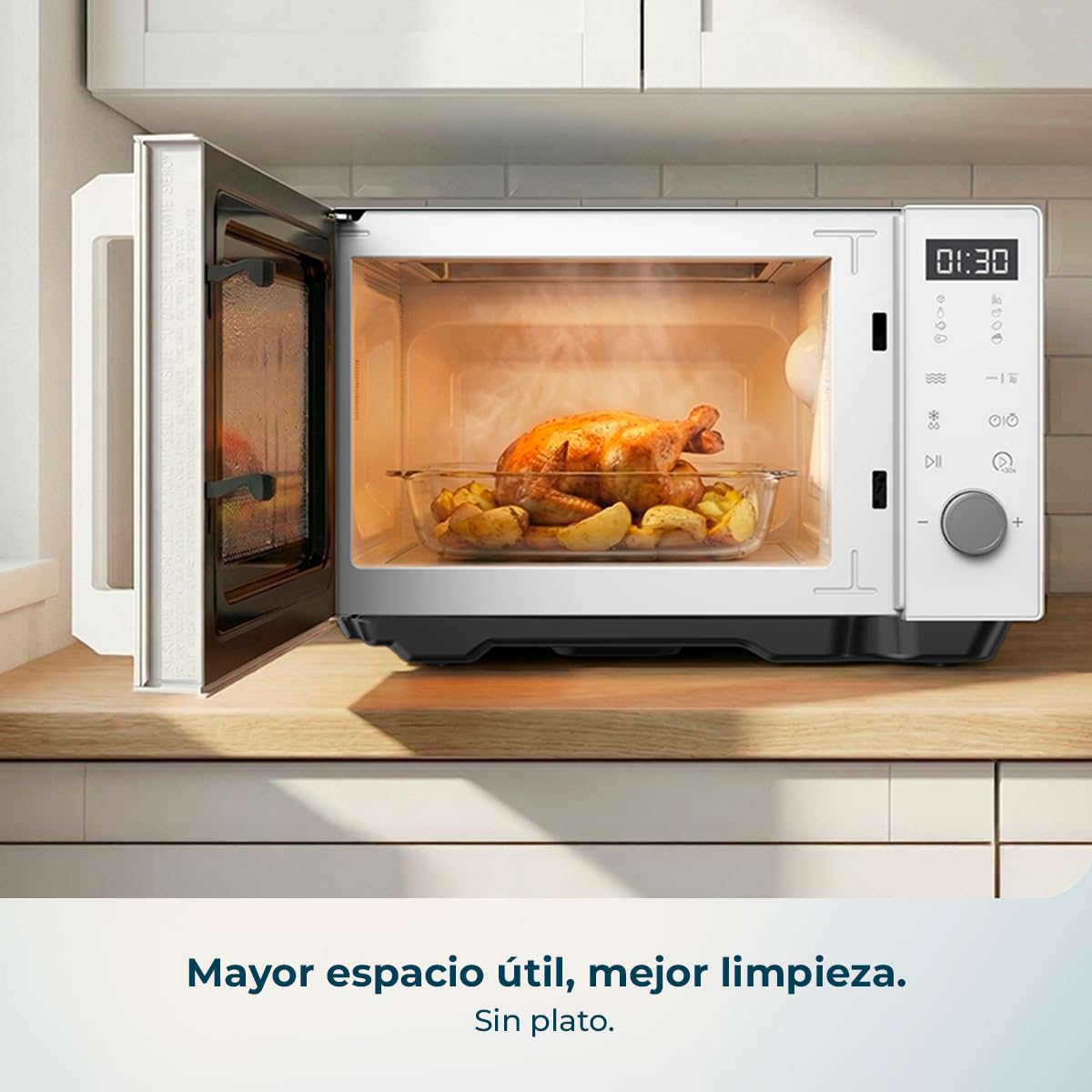 Cecotec Microondas sin Plato Proclean Flatbed Inverter Pro Silver. 800W, 20L, Tecnología Inverter y Flatbed, Cocción Uniforme, Mayor Espacio Útil, Avisador Acústico, Ahorro Energético