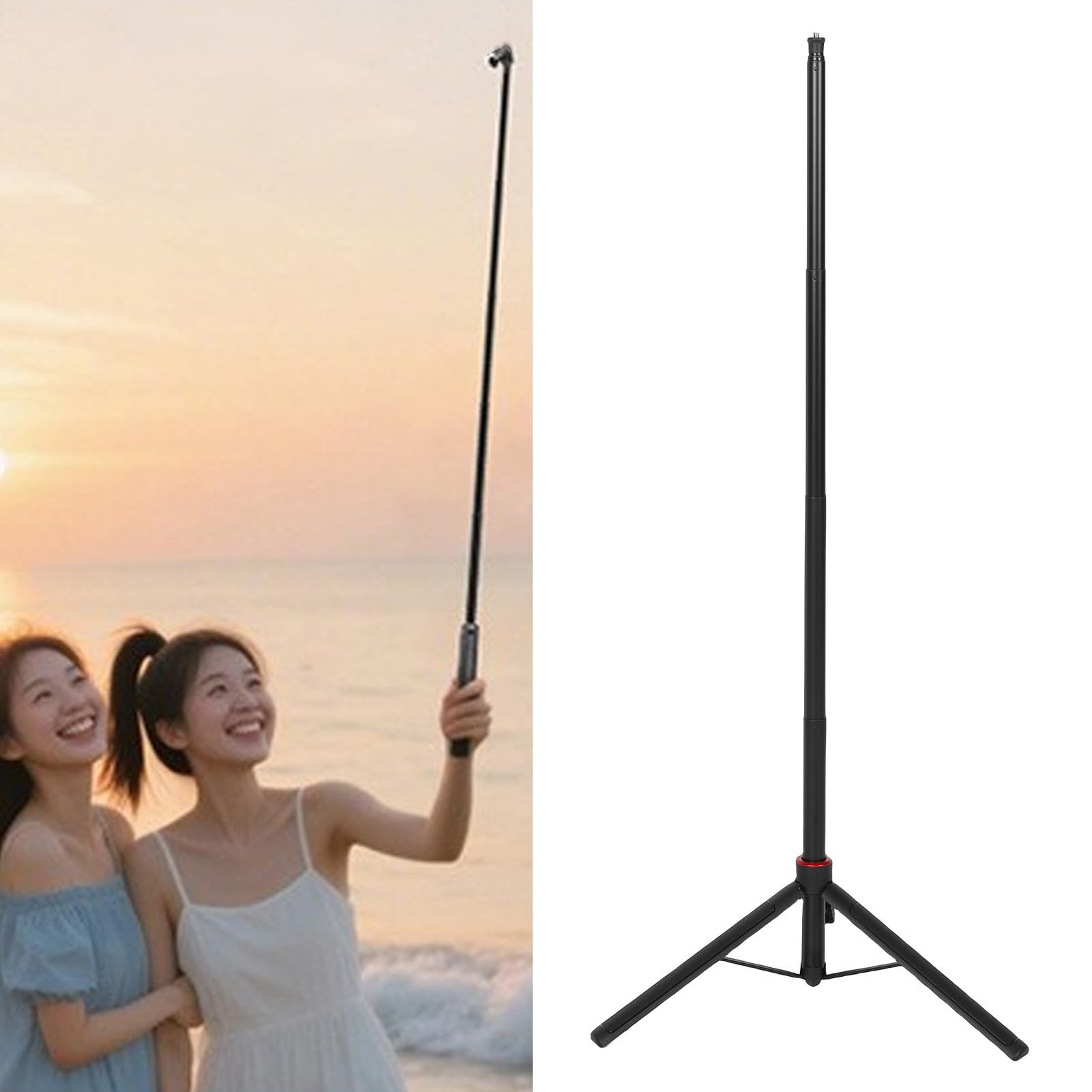 Asta Selfie con Treppiede Estensibile per Action Camera, ABS Resistente e Alluminio, 4 Regolazioni della Fase per Viaggi di Vlogging Action 4 e Pocket 3 (1, m/55 pollici)