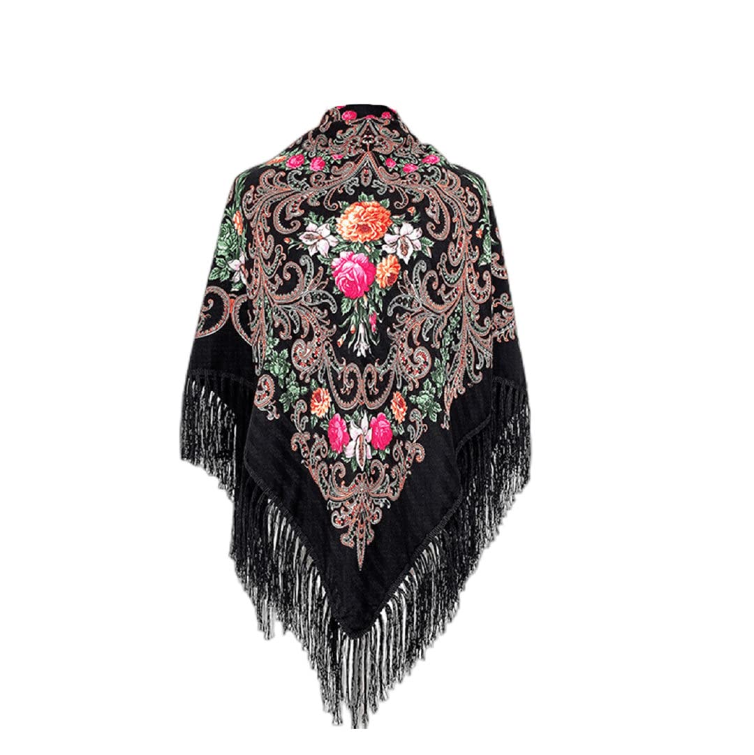 YEYKZART Russian Shawls Ukrainian Style Scarf Women's Scarf Wrap Tassel Square Scarves（51"*51"）