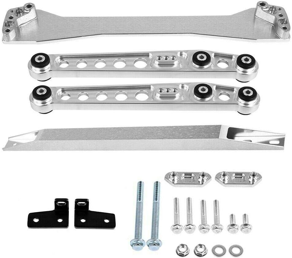 Rear Lower Control Arm Suspension Kit for 1996-2000 Honda Civic CX DX EX GX HX LX SI 1.6L Subframe Brace + Rear Lower Tie Bar (Silver)