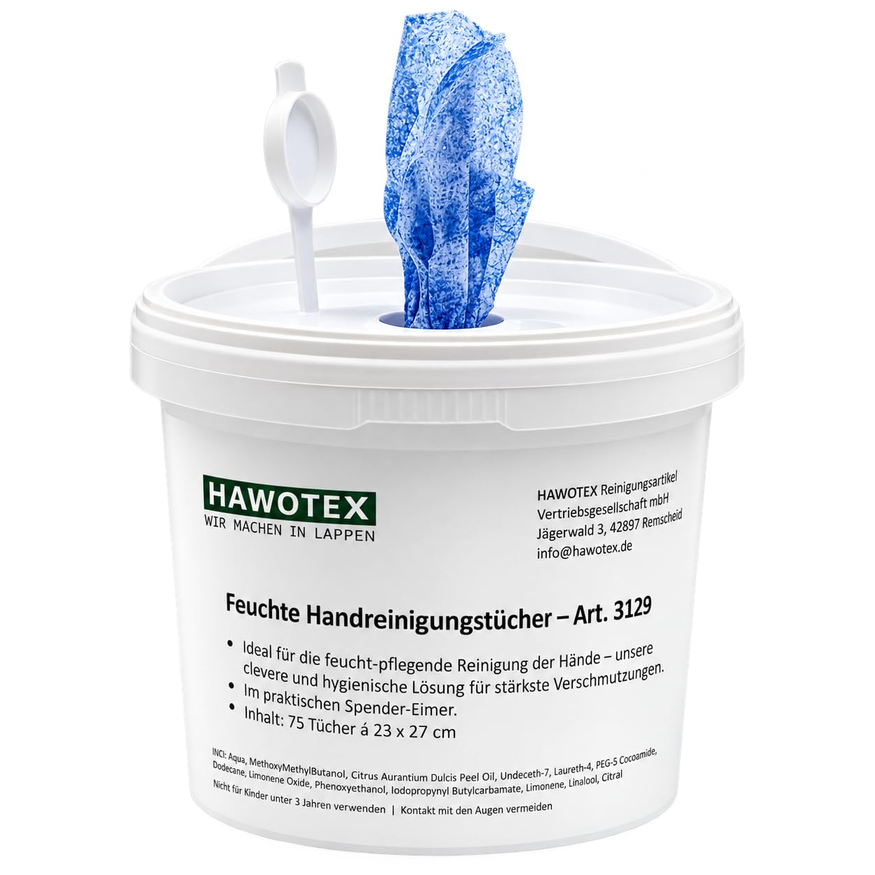Handreinigungstücher Feucht im Spendereimer, 75 Tücher, Blau