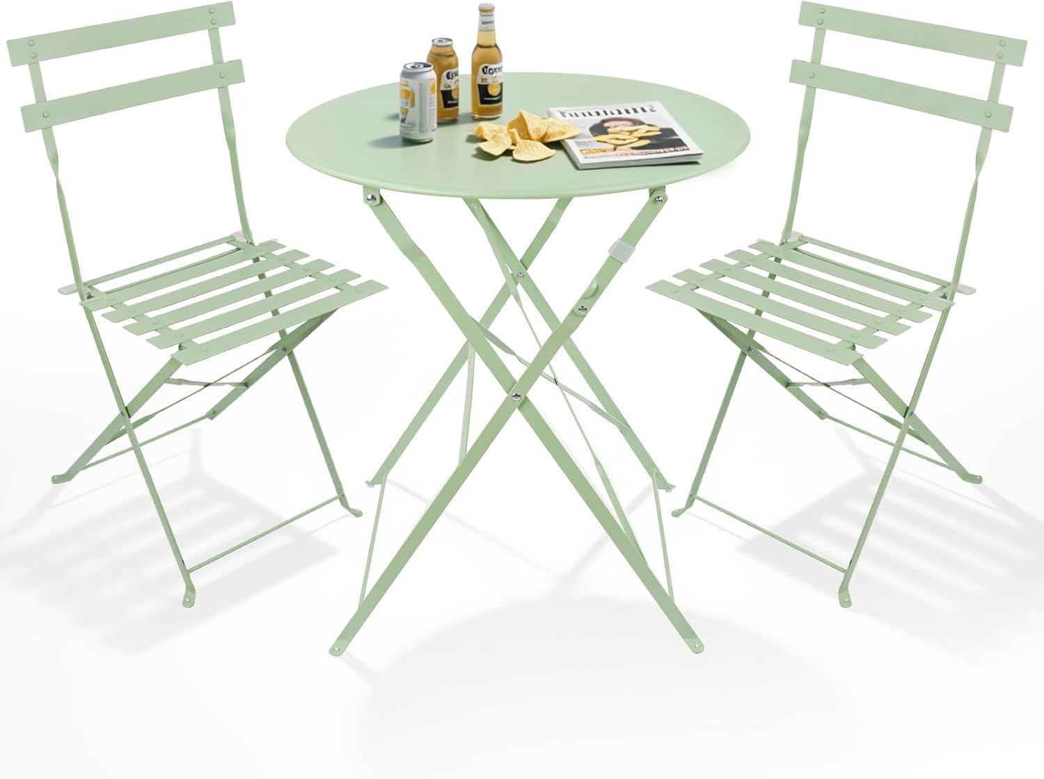 MOF Bistro Sets for 2 for Garden, Outdoor Table and Chairs for Patio, Balcony, Garden - Foldable & Compact Bistro Set Outdoor Furniture (SAGE GREEN)