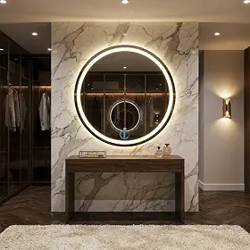 Espelho Lopazzi Redondo Bivolt com Led Jateado 3tons 80x80 Polido Para Estudio de Maquiagem, Lavabo, Quarto, Penteadeira