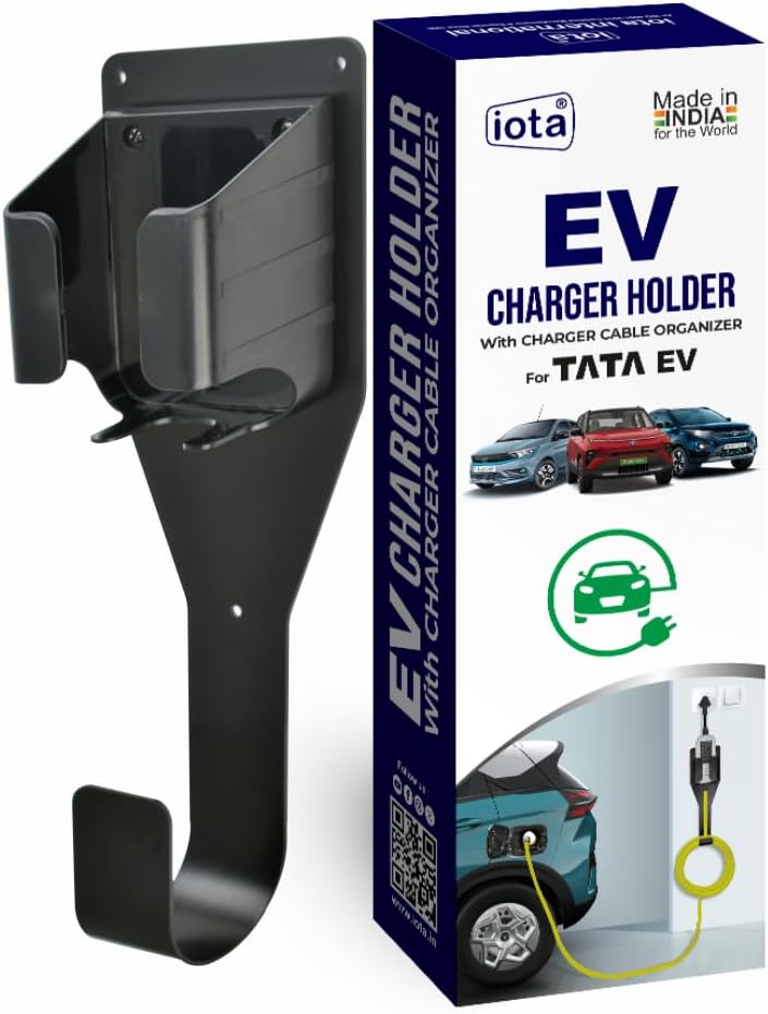 iota ABS Plastic EV Charger Holder With Charger Cable Organizer For Tata Punch EV Tata Nexon EV Tata Tiago EV Tata Tigor EV Holder For Wall Mounted Tata Punch EV 2025|EV Charging Extension Kit