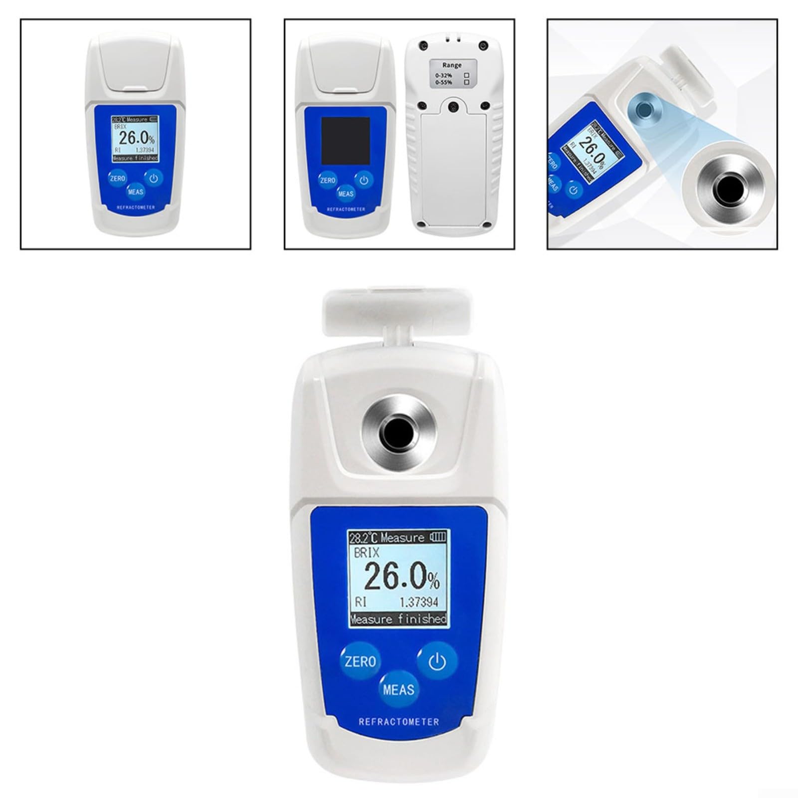 Rifrattometro digitale per saccarimetro 0-55% per BRIX con compensazione automatica della temperatura per test del succo di sciroppo di miele nell'industria alimentare ABS blu bianco