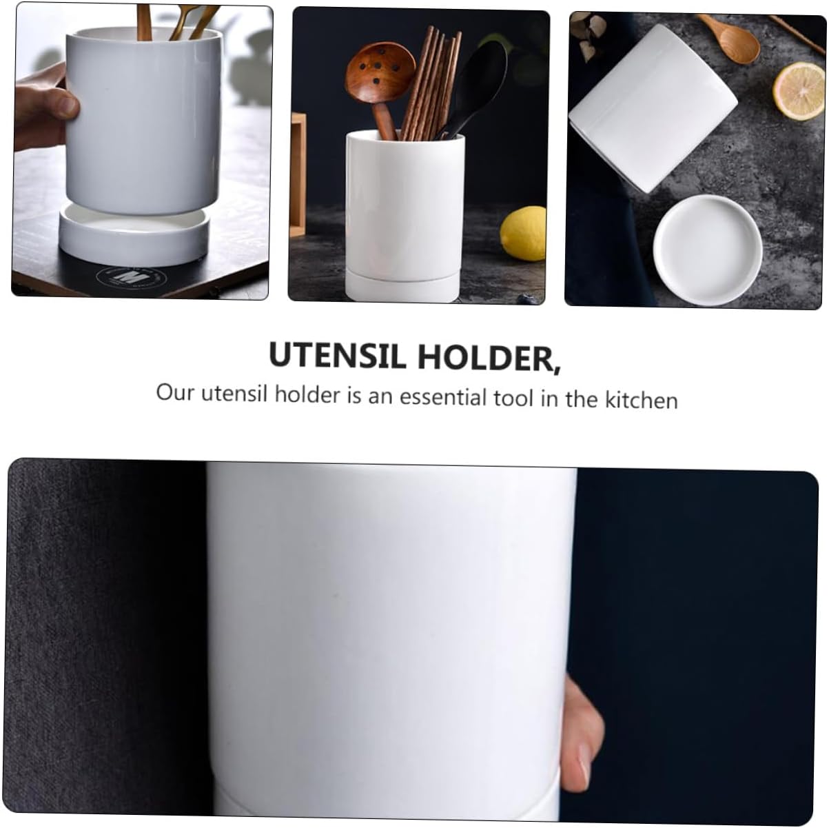 Cabilock 1 PC Ceramic Utensil Holder Kitchen Organizer with Bottom Drain Design Multipurpose Chopstick Storage for Spoons Forks and Spatulas and Restaurant Use