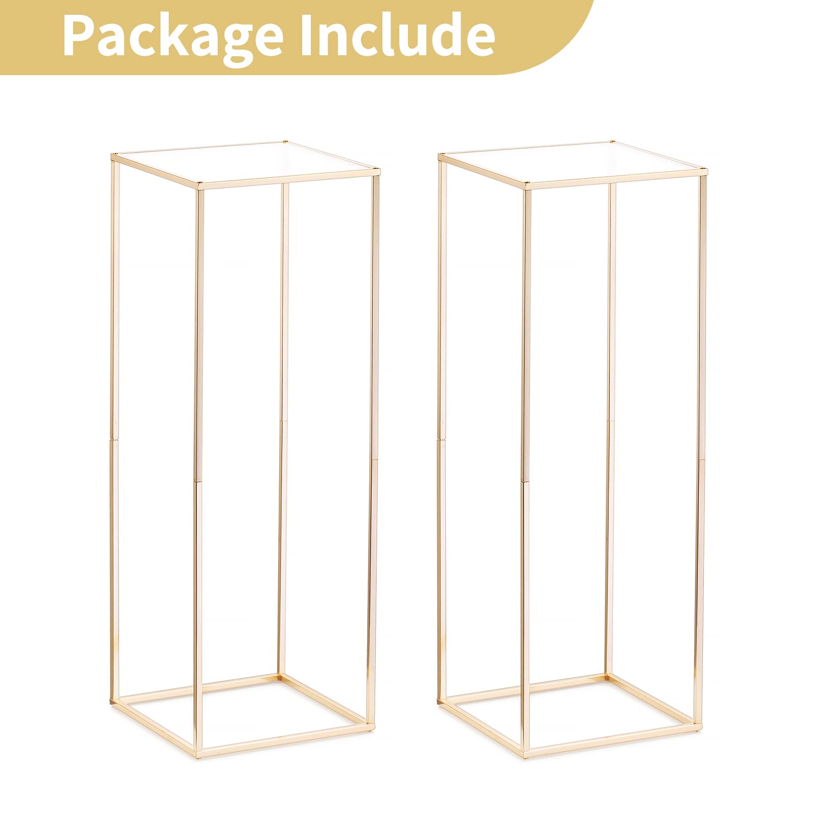 NUPTIO Gold Metall Blumenständer Vase: 80cm Hoch, mit Acrylplatte | 2 Stück, Rechteckige Geometrische Metallsäule, Blumenvasen für Hochzeit, Geburtstag, Weihnachten, Halloween, Party Deko