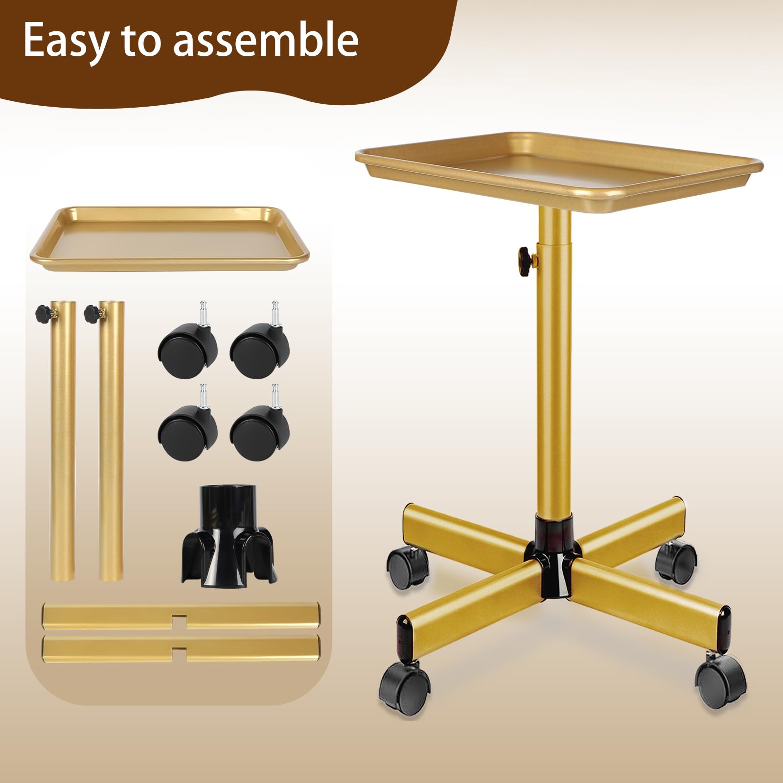 Salon Tray Cart with Adjustable Height and Wheels