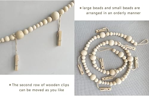 Miniatura 9 de oAutoSjy Expositor de fotos para colgar en la pared con cuentas de madera, guirnalda de collage bohemio, marco de fotos, decoración de pared,