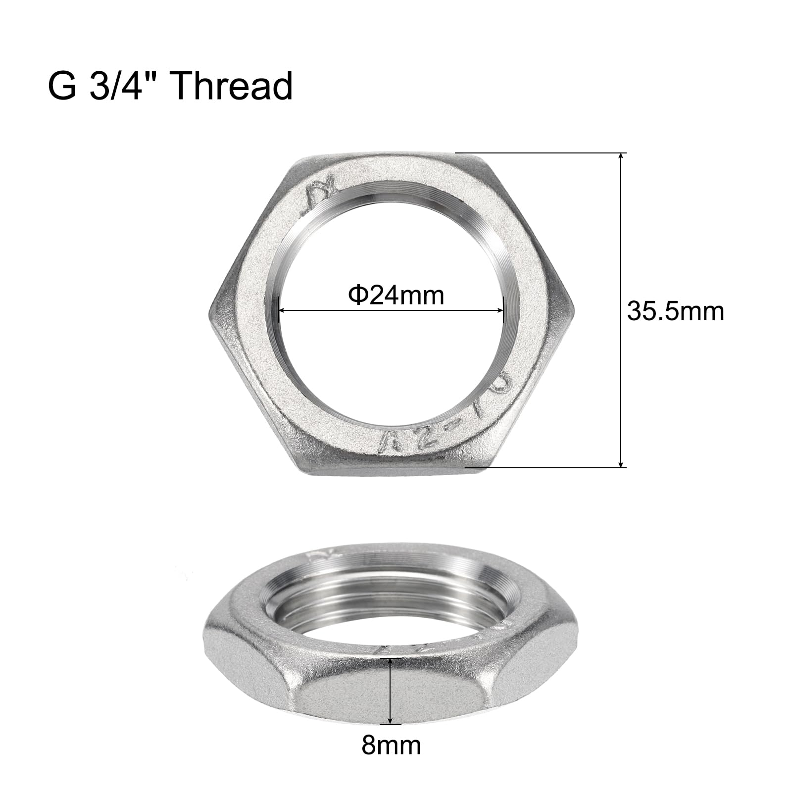 QUARKZMAN 5uds Fundición Tubería Accesorios Hexagonal Seguridad Tuerca 304 Inoxidable Acero 3/4" Hembra Rosca (DN20) para Plomería Fija Rodaje Tren Limpiador