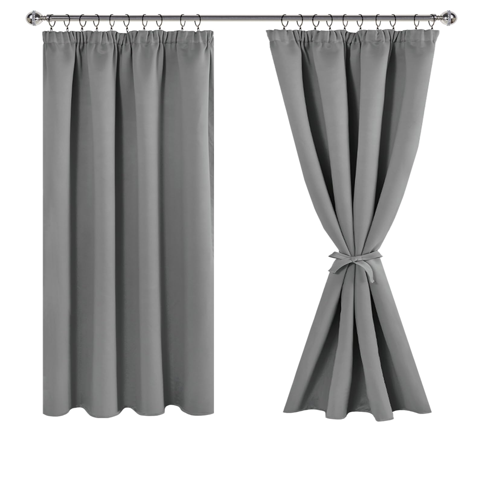 JIUZHEN Rideaux Occultants Galon Fronceur pour Rail Lot de 2 Rideau Isolant Thermique Anti UV Double Rideaux Decoration Bloquer Lumiere pour Salon Chambre 167x137cm(LxH) Gris Girs