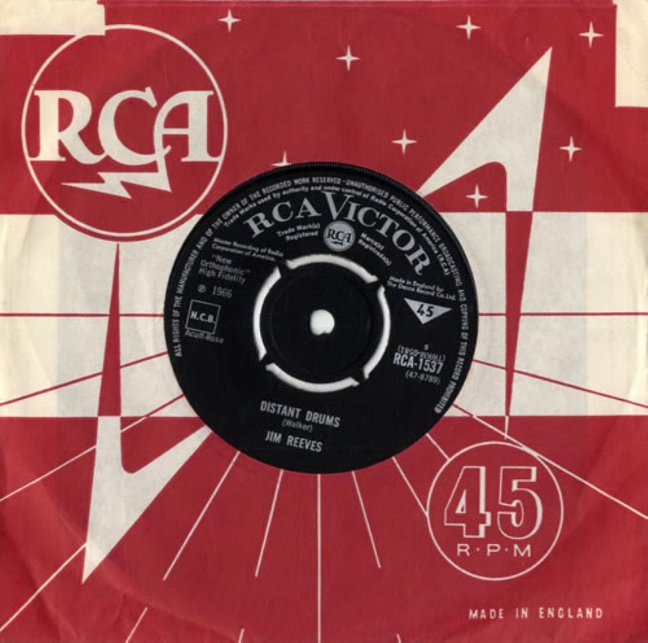 JIM REEVES - distant drums/ old tige RCA 8789 (45 single vinyl record)
