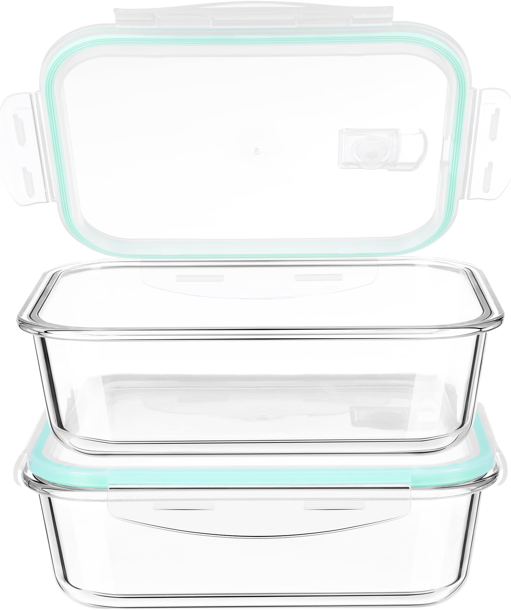 Glass Food Storage Containers with Lids 1040ml*2 -Glass Meal Prep Containers Sets- Lunch Box with Blue Lids Reusable- Airtight & BPA-Free - Microwave & Dishwasher Safety