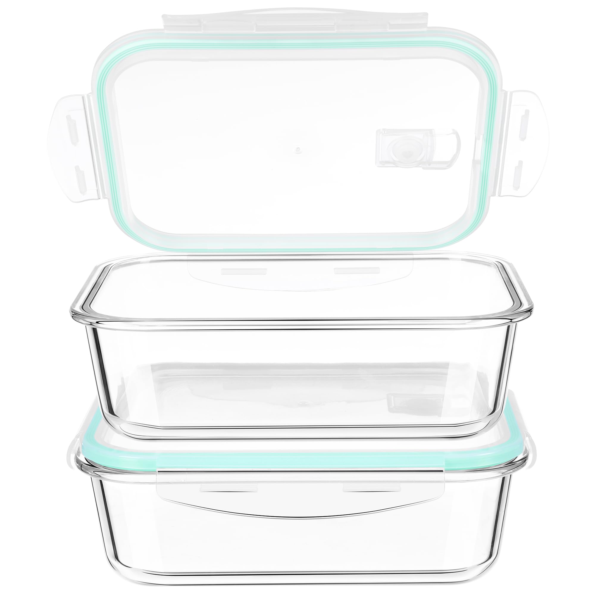 Glass Food Storage Containers with Lids 1040ml*2 -Glass Meal Prep Containers Sets- Lunch Box with Blue Lids Reusable- Airtight & BPA-Free - Microwave & Dishwasher Safety