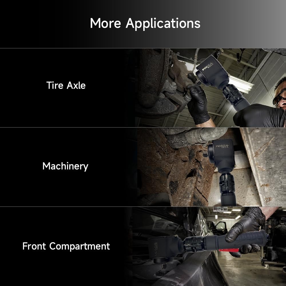 1/2" Flex-Head Air Angle Impact Wrench, 500 ft-lbs Max Torque, 140° Tilting Head & 360° Swivel Handle, 6-Speed Setting Pneumatic Tool for Tight Spaces