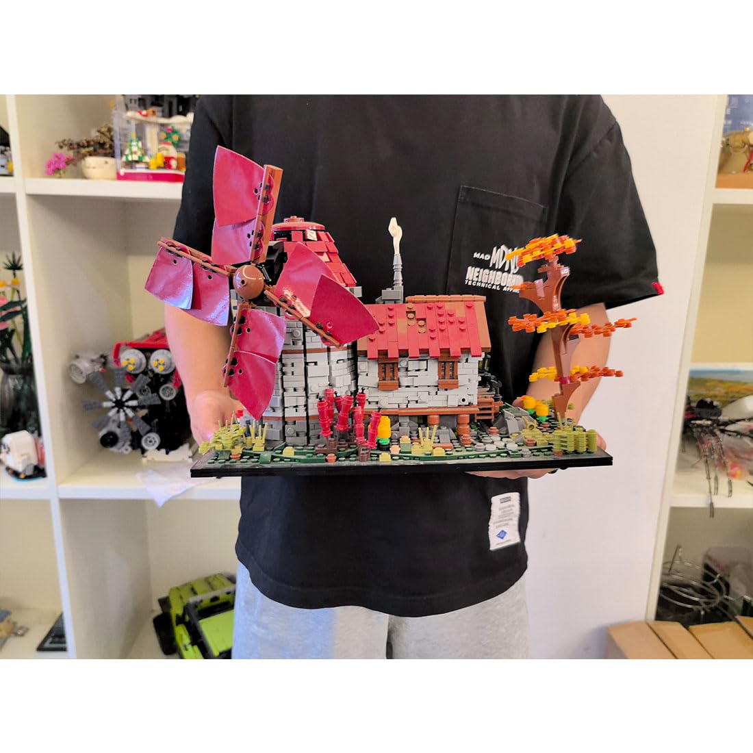 Windmühlen Klemmbausteine Set, Modular Mittelalterliche Landschaften Niederländische Windmühle MOC Architektur Bausteine, Geschenke Erwachsene und Jugendliche (2296 Teile)