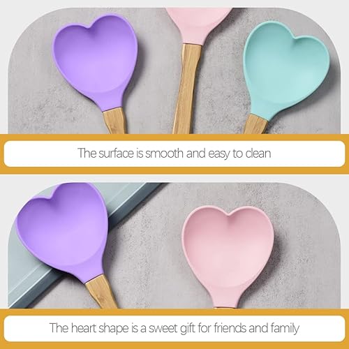 Miniatura 7 de BESTonZON 4 espátulas de silicona en forma de corazón con mango de madera para hornear, espátulas de silicona para mezclar cocinar hornear