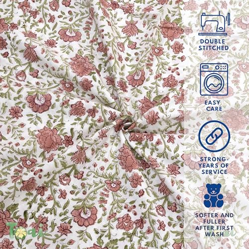 Image of TOAI Hand Block Printed Bedsheet | Bed Spread Flatsheet Bed Sheet | Pure Cotton | Queen Size 90 inchx108 inch | 210 TC Luxury Cotton | 2 Reversible Pillow Covers |Rust Flower Spread