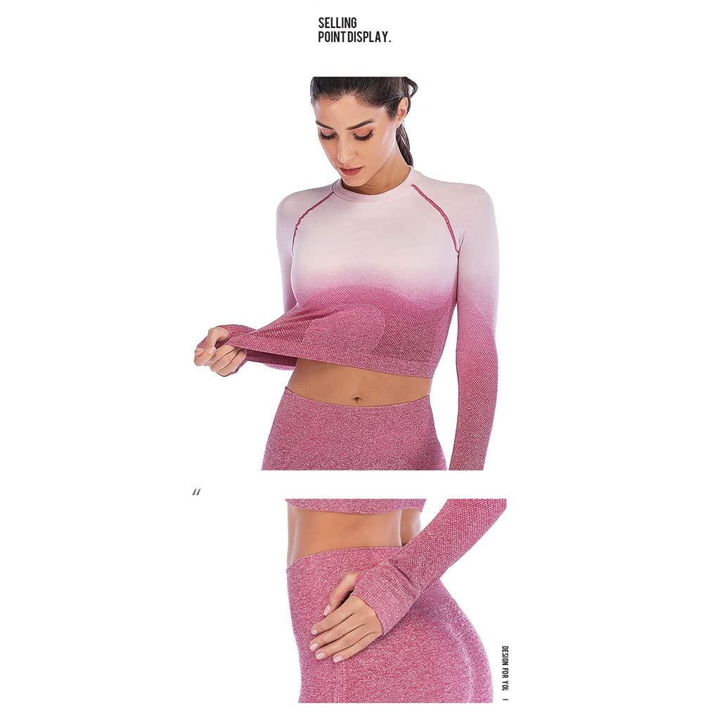 HSQMA Sportshirt Damen Langarm Top Nahtlos Sport Yoga Oberteile Mit Daumenloch Laufshirt Sport Top Frauen Crop Top Fitness Training Gym Shirt