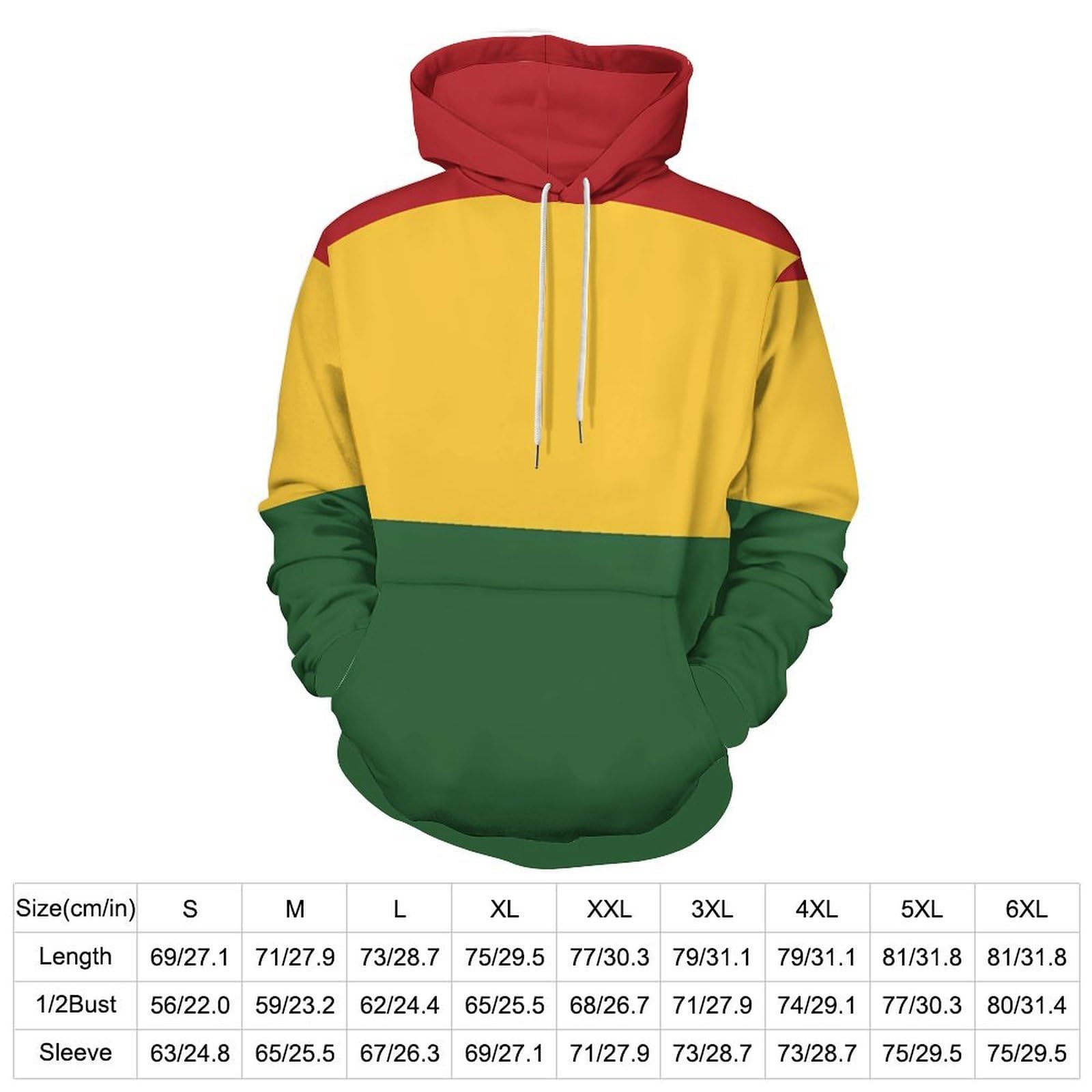 Felpa con cappuccio unisex con stampa con bandiera reggae Rasta, comoda, casual, con cappuccio