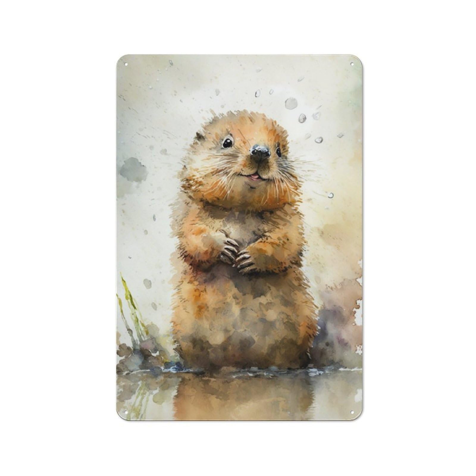 Junmoney Beaver Watersketch Metal Wall Sign 30X20cm Featuring For Living Room Wall, A Decorative Gift For A Newly Furnished Living Room