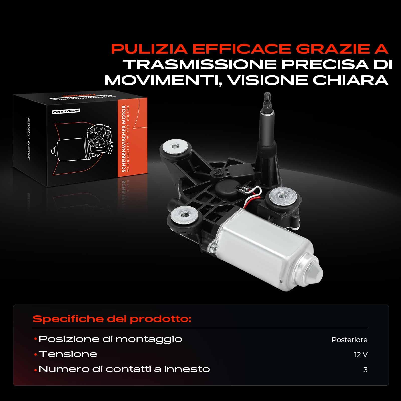 Frankberg Motore Tergicristallo Posteriore 3-Poli Compatibile con 500 312 500 C 312 500/595/695 500C/595C/695C Replace# 51850871
