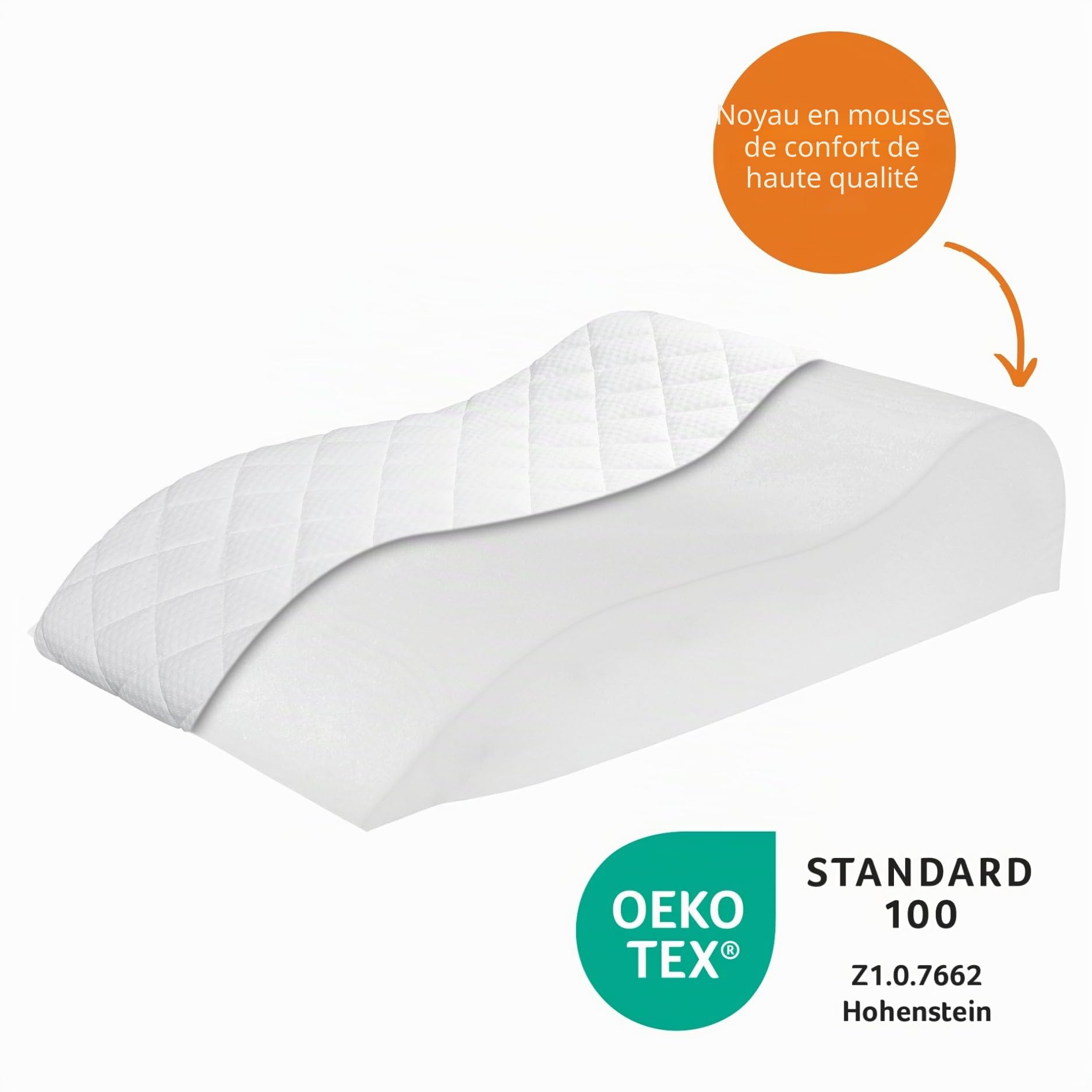 sleepling 190114 Oreiller de veine | Jambières | Mélange de Coton | Lavable 60 degrés | Ökotex 100 | Fabriqué en UE | 40 x 68 x 16.5, Blanc