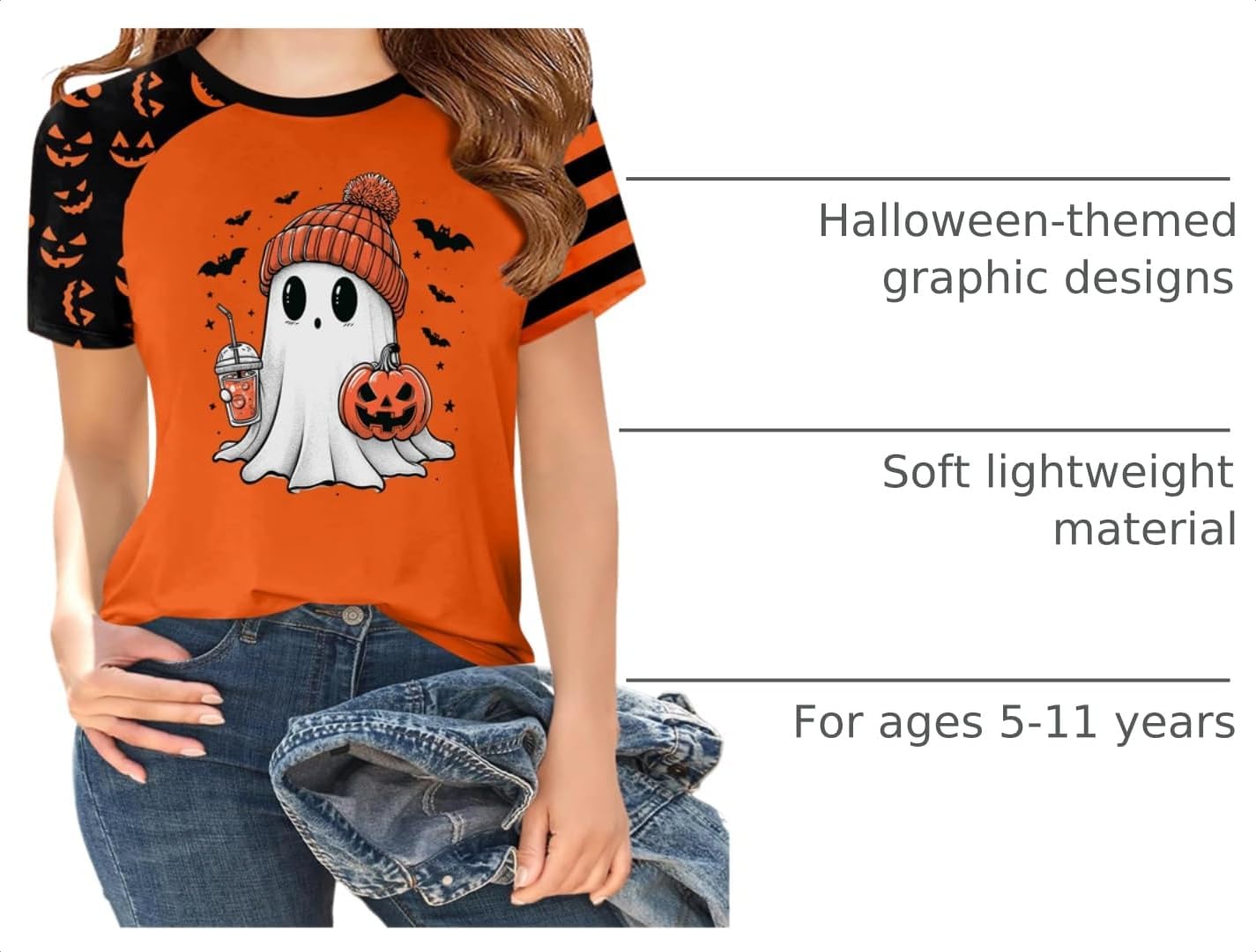 Ithalt Kids Halloween Shirt for Girls Boys Ghost Tshirt Spooky Season Tee